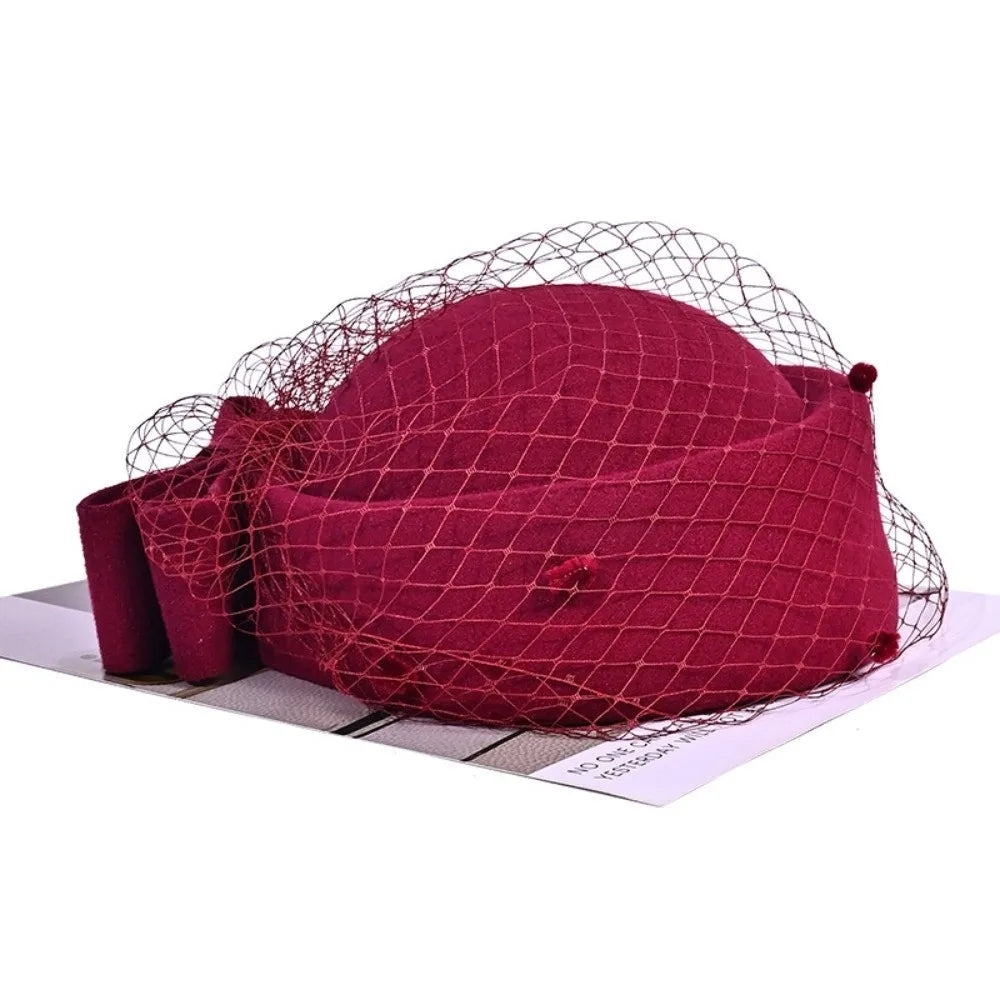 Women's Wool Fascinator Hat – Mesh Veil Bowknot Bridal Headwear