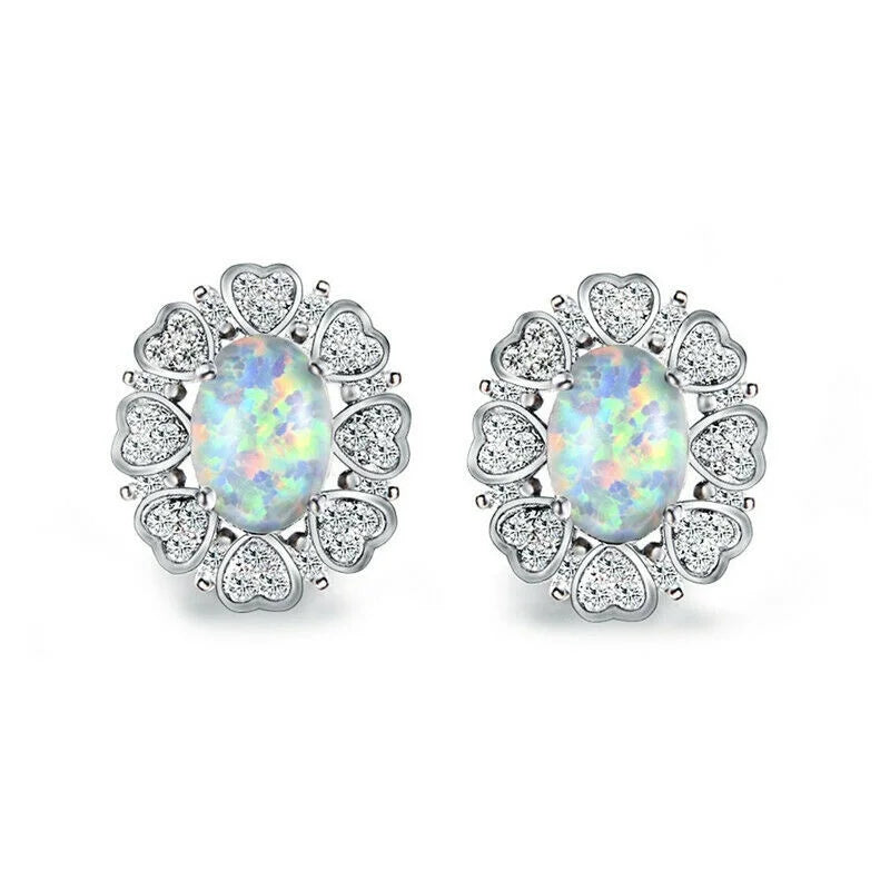 Vintage Blue White Glass Opal Stud Earrings – Nickel Free