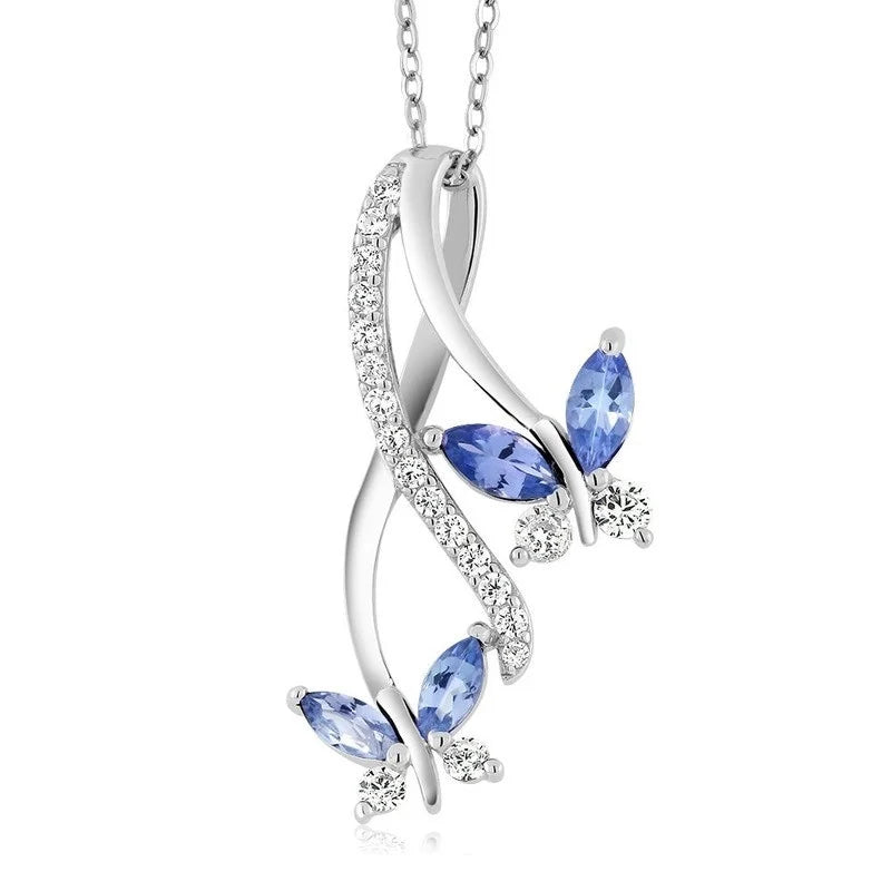 Women's Zircon Butterfly Pendant Necklace | Silver Blue Red Green