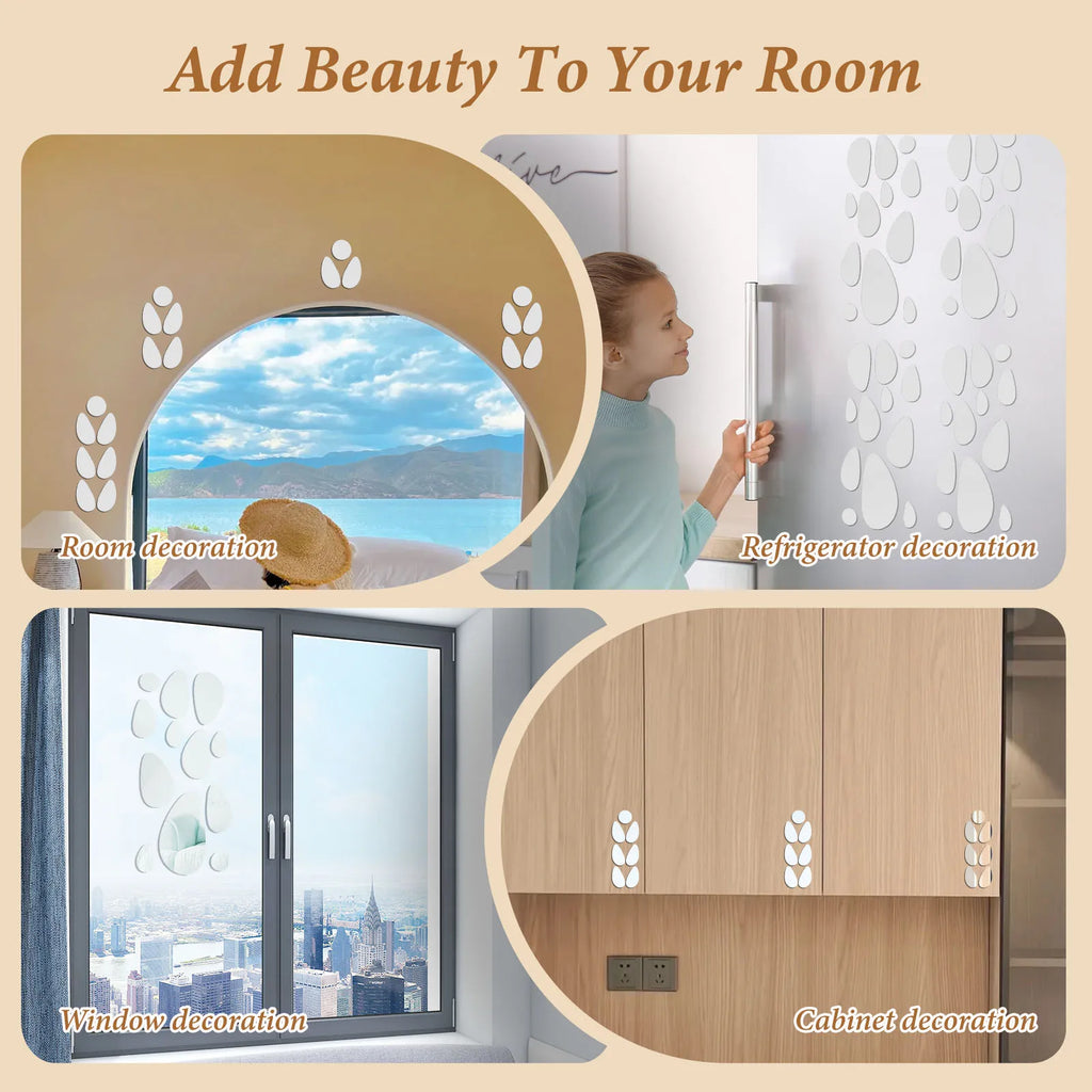 60Pcs Pebble Acrylic Mirror Wall Stickers – Self-Adhesive Tiles
