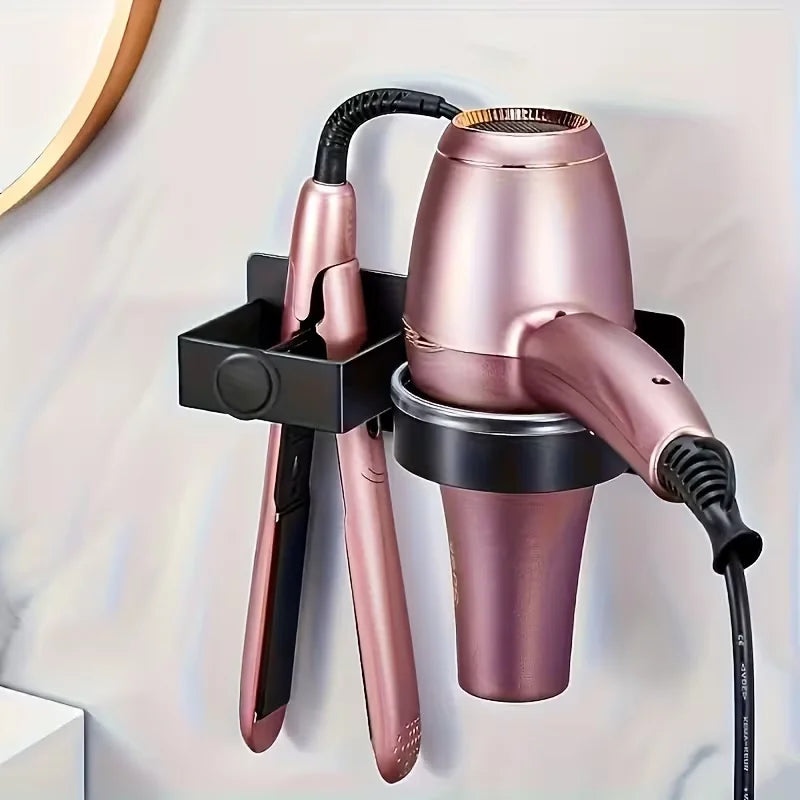 Wall-Mounted Metal Hair Dryer & Straightener Storage Rack