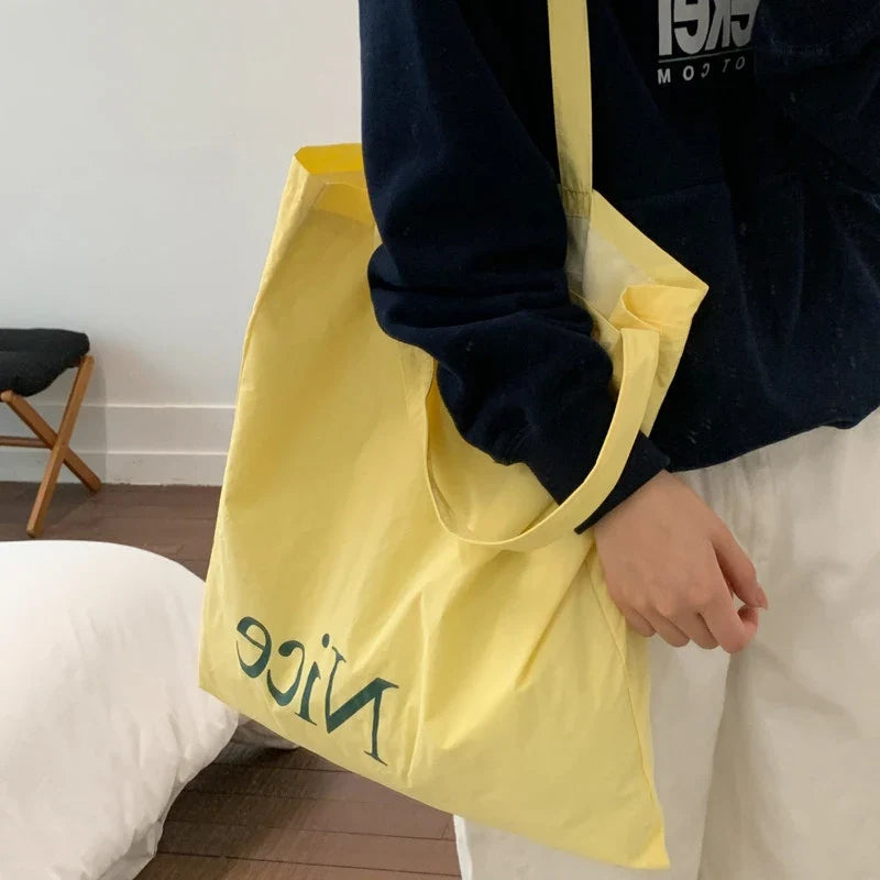 Women's Canvas Shoulder Bag – Korean Style Vertical Tote