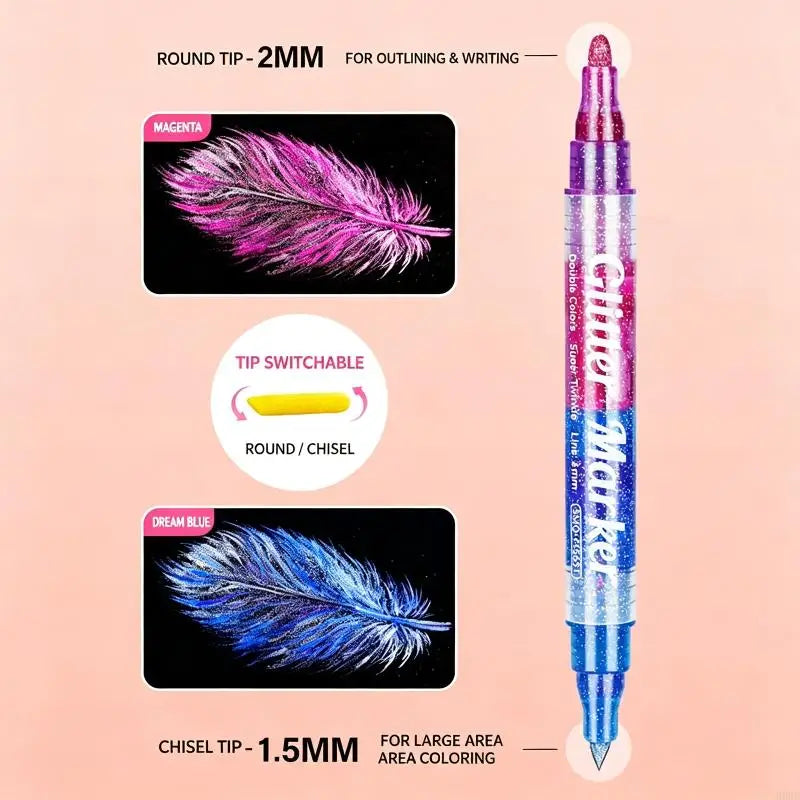 Double-Ended Glitter Markers 8-Piece Set – 16 Colors
