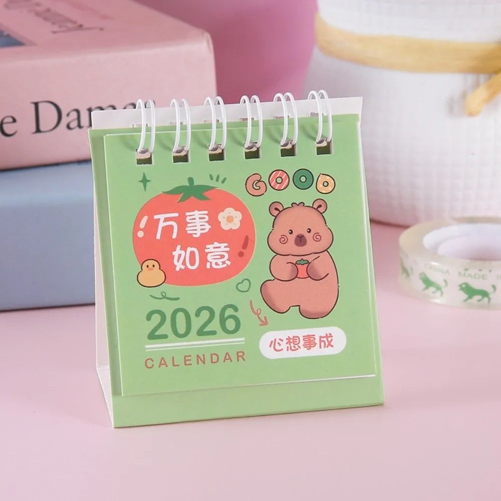 Cute Mini 2026 Desk Calendar Coil Flip Cartoon Daily Planner