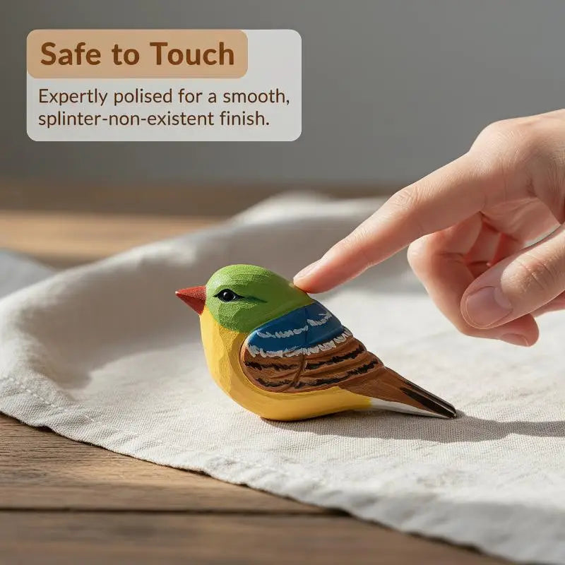 Hand Carved Wooden Bird Figurine – Hand Painted Colorful Decor