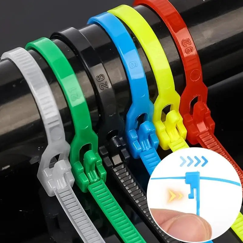 100PCS Reusable Nylon Cable Ties – Colored Detachable Zip Ties