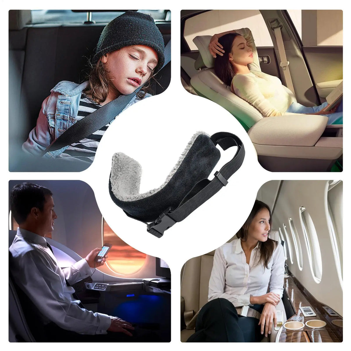Adjustable Travel Head Support Strap – Airplane & Car Neck Support
