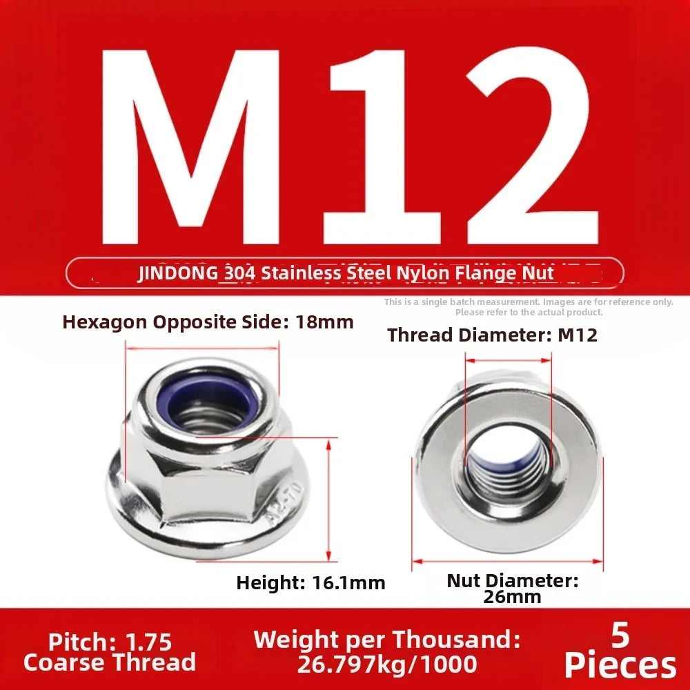 Stainless Steel Flange Lock Nuts Nylon Insert Hex M3–M16