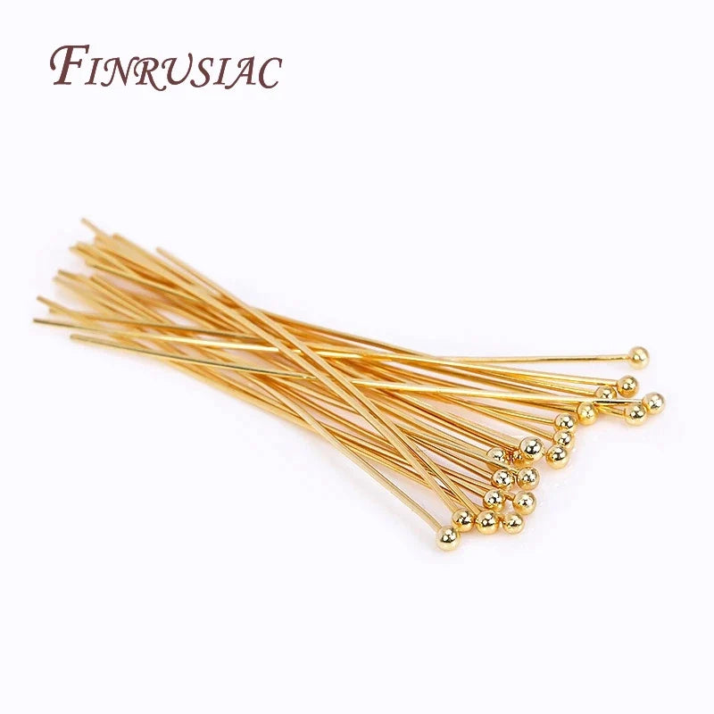 50 Pcs 18K Gold Plated Brass Ball Head Pins for DIY Jewelry