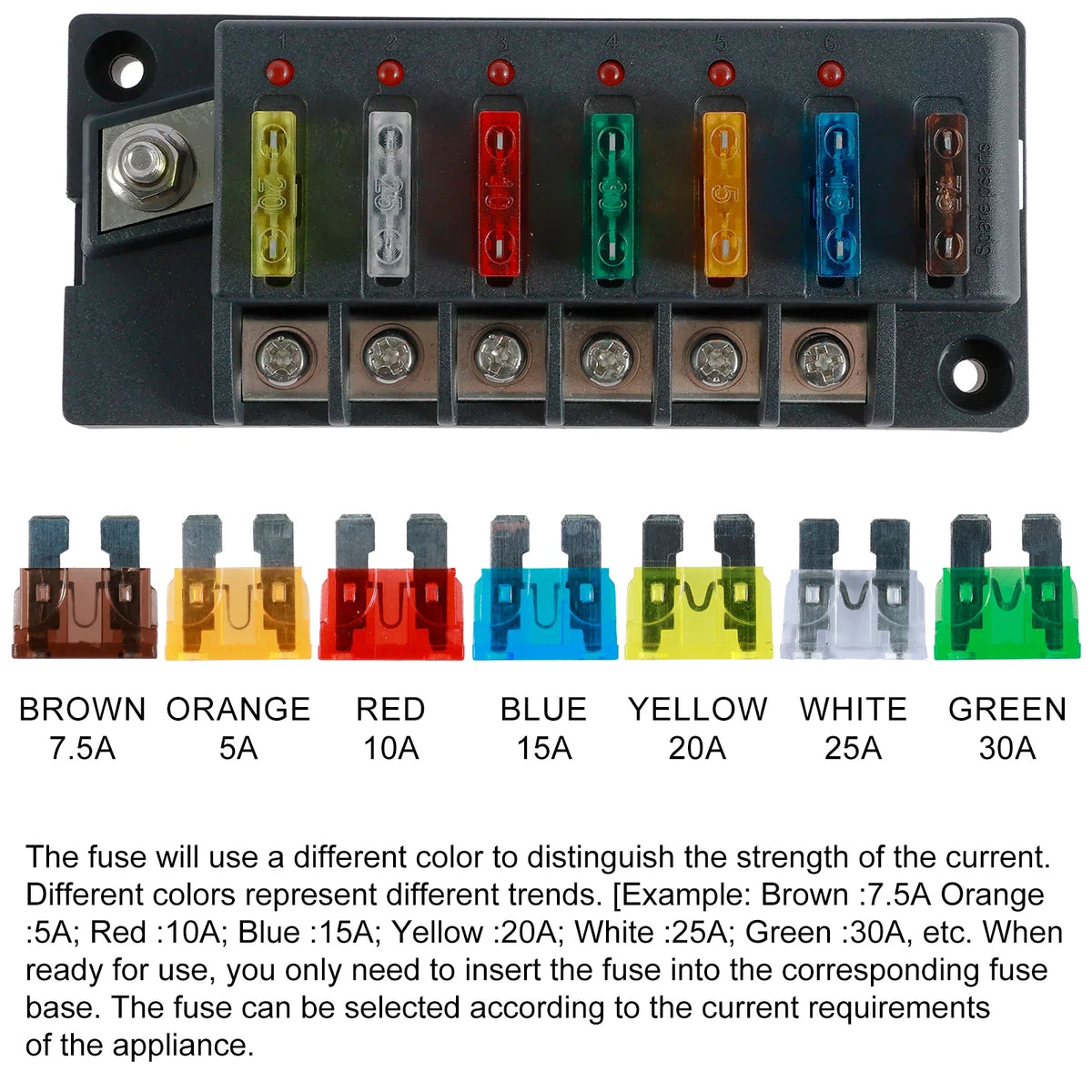 12V Blade Fuse Block 4/6 Circuit with LED Indicator – Car & Marine