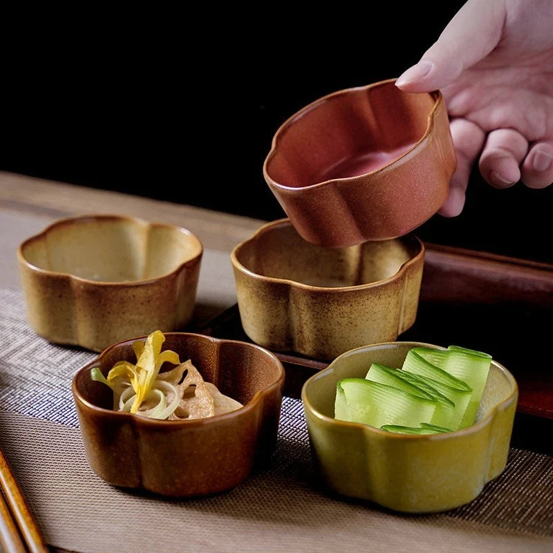 Vintage Ceramic Flower Dipping Dish | Retro Snack & Sauce Plate