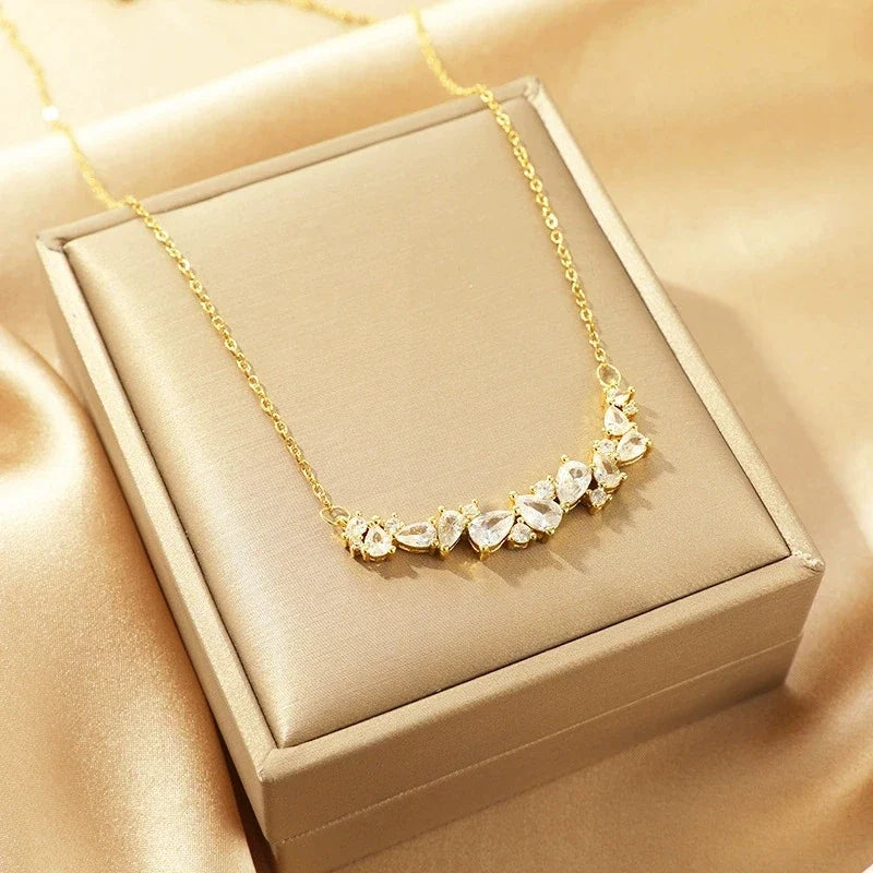 Zircon Copper Pendant Necklace for Women | Gold Clavicle Chain