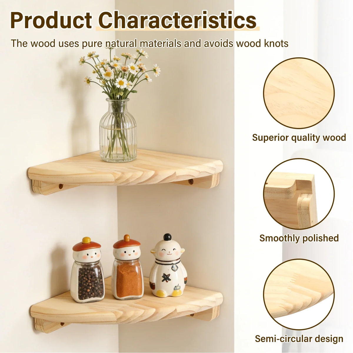 Wooden Scalloped Corner Floating Shelf – 2 or 4 Pack