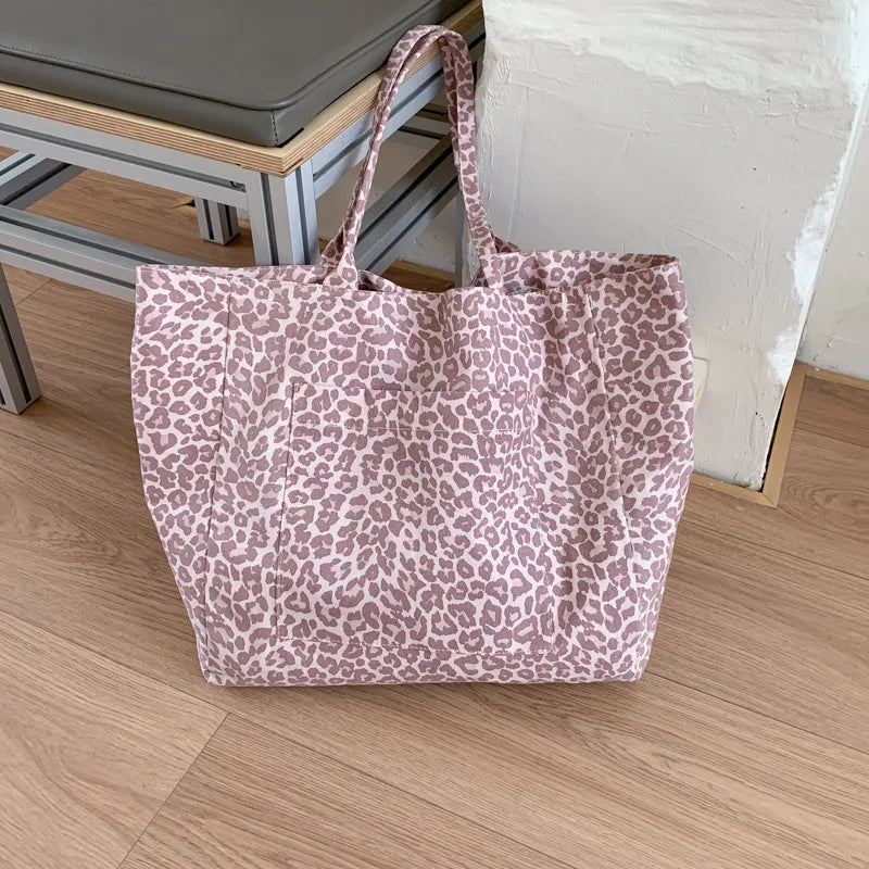Leopard Print Canvas Tote Bag – Large Capacity Women's Bag