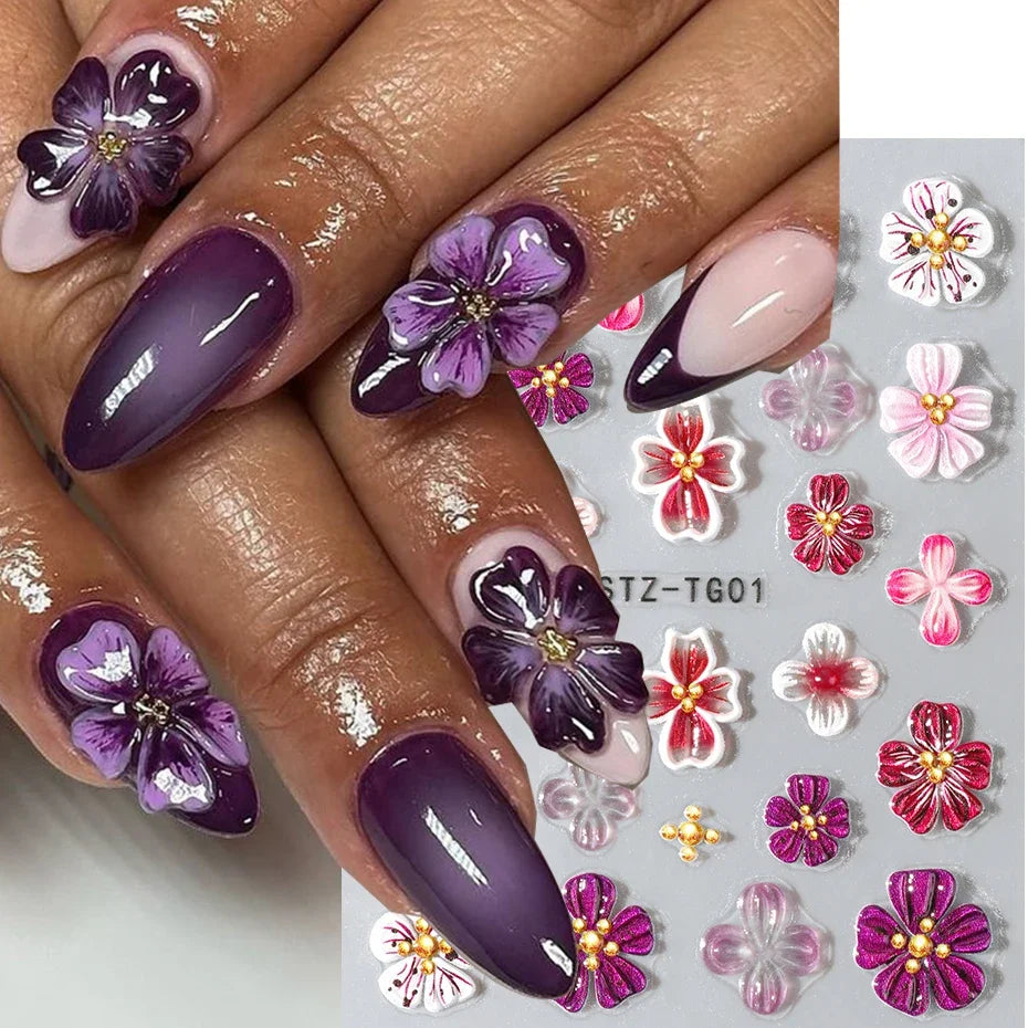 3D Floral Nail Art Stickers – Cherry Blossom Spring Decals