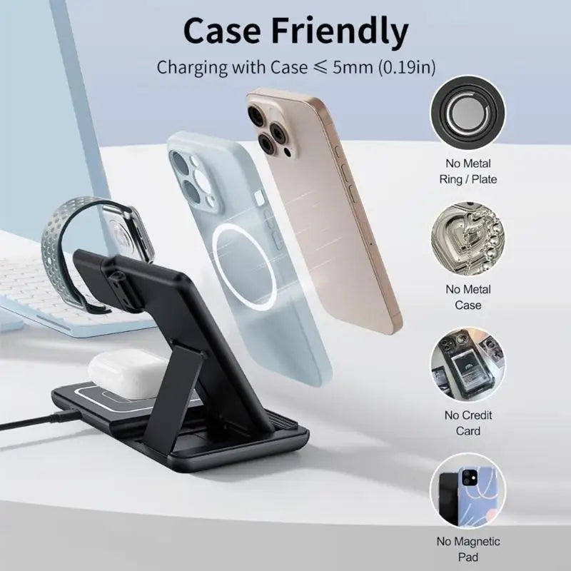 3-in-1 Foldable Wireless Charging Stand – Phone Watch Earbuds