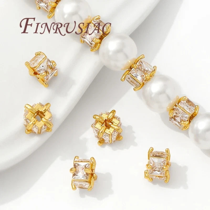 18K Gold Plated Brass Zircon Spacer Beads for Jewelry Making