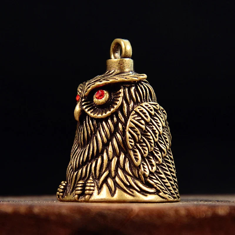 Vintage Owl Brass Bell Keychain – Feng Shui Car Pendant