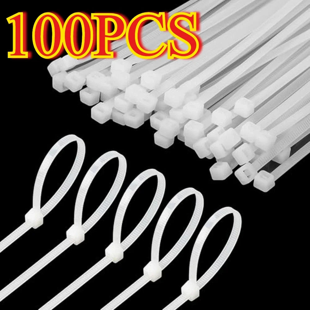 100Pc Self-Locking Nylon Cable Ties 4/8/12 Inch – 50lb Hold