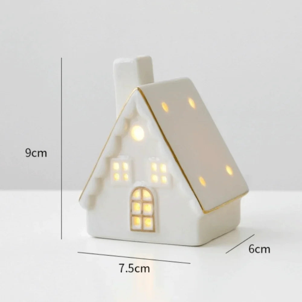 LED Light-Up Ceramic Christmas Village Houses | White Porcelain