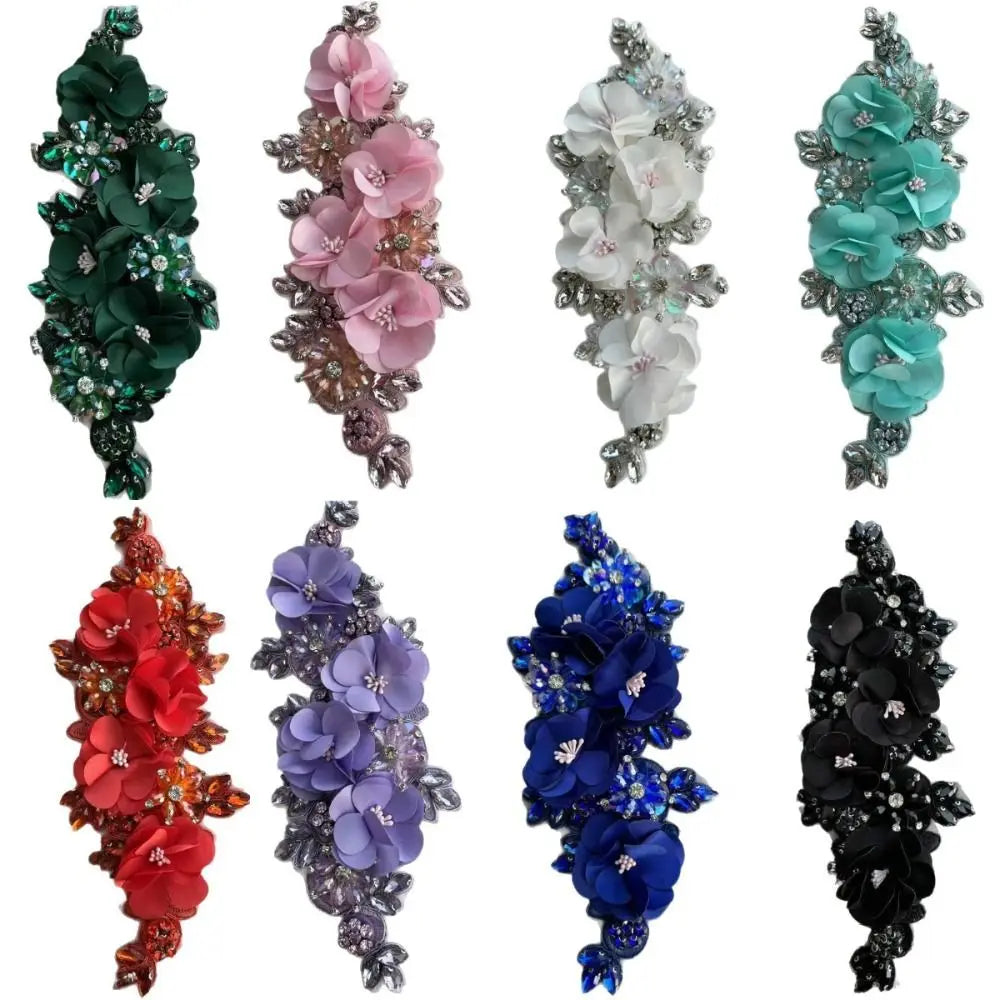 3D Rhinestone Beaded Lace Applique – Sew-On Crystal Patch