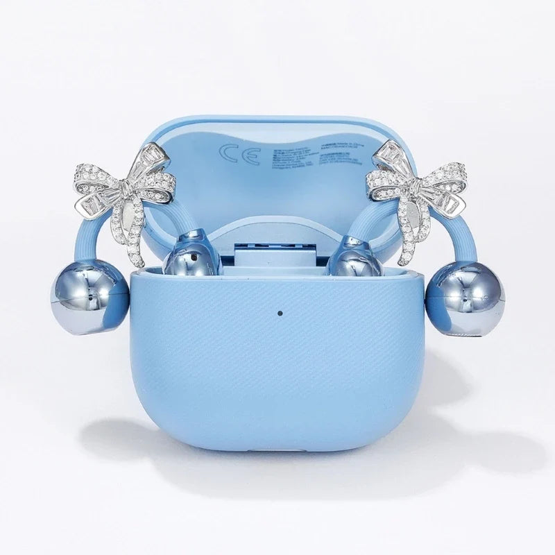 Wireless Earbud Charms – White Beads & Faceted Dangles Pair
