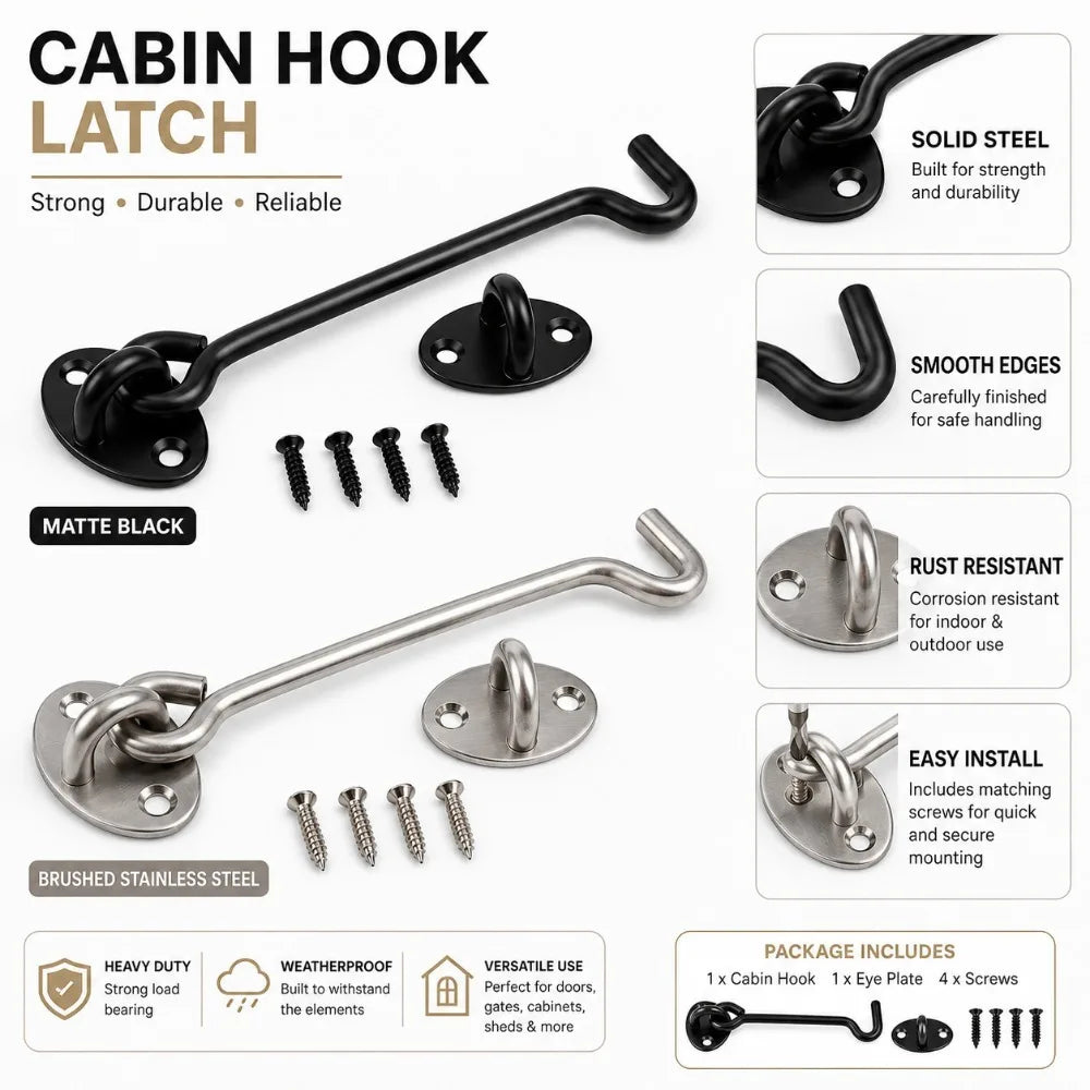 Stainless Steel Wind Hook Door Window Latch – Heavy Duty Lock