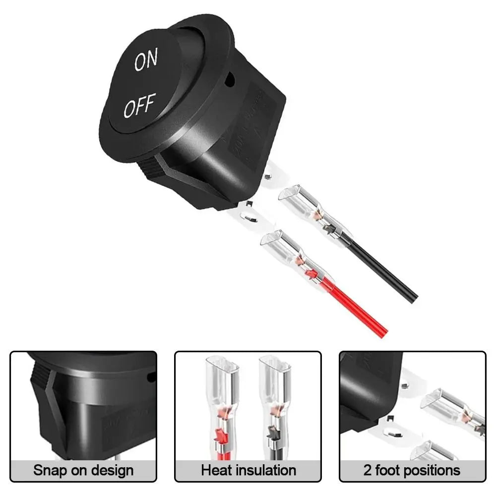 5-Pack Mini Round Rocker Switch SPST ON/OFF 12V 24V 20mm + Wires