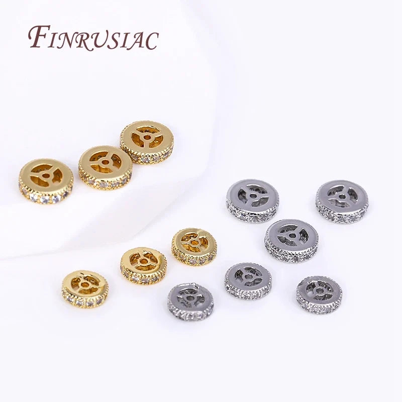 18K Gold Plated Zircon Wheel Spacer Beads – 2 Sizes DIY Jewelry