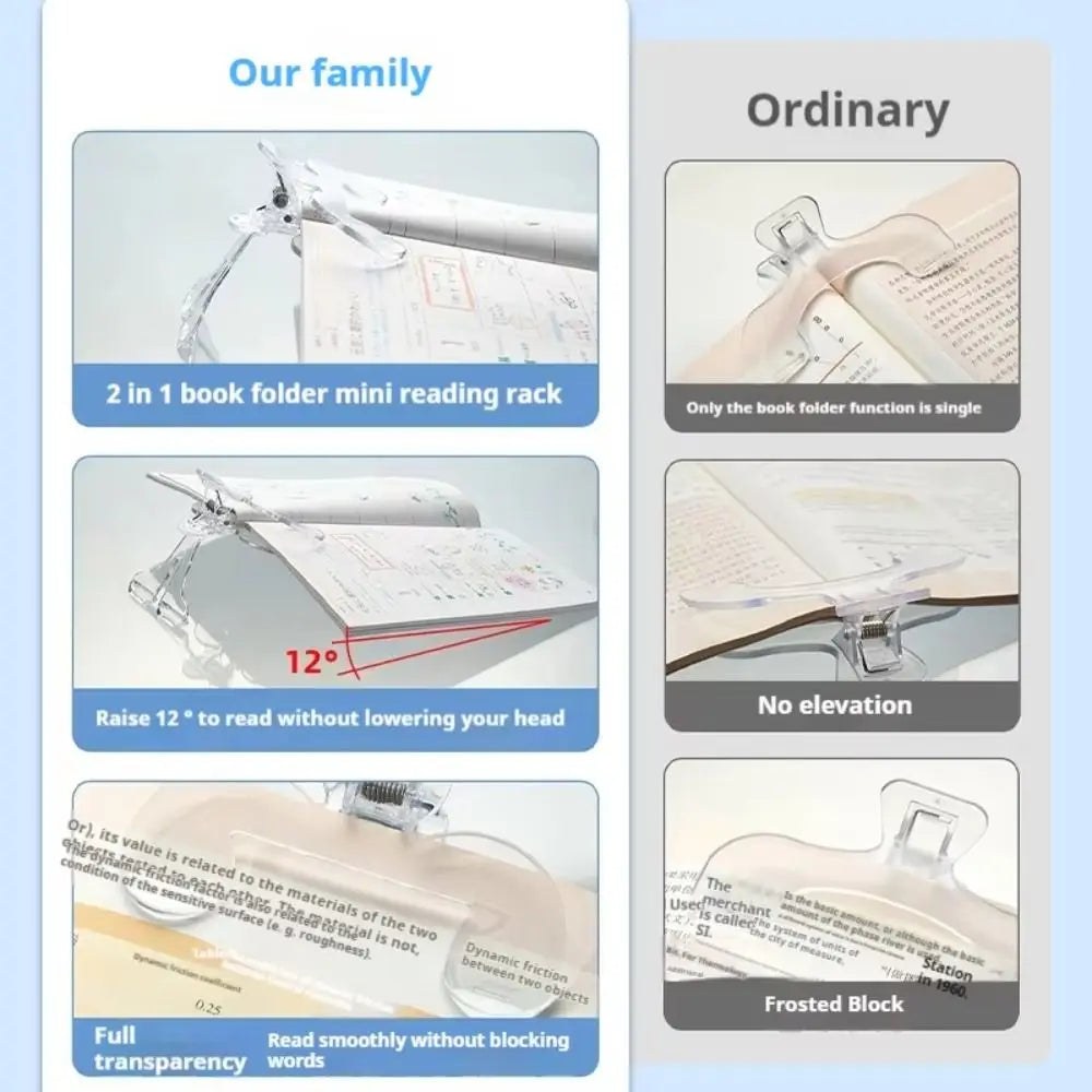 Transparent Acrylic Book Holder & Bookmark Clip | 12° Angle