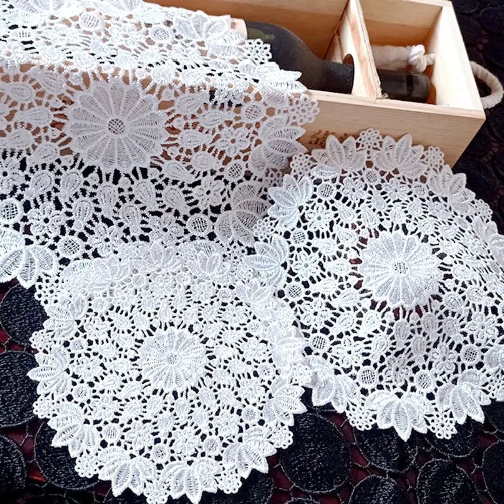Round White Lace Embroidery Placemat – Floral Hollow Table Mat