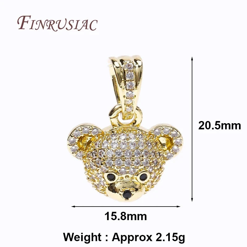 18K Gold Plated Pave Zircon Bear Charm | DIY Jewelry Pendant