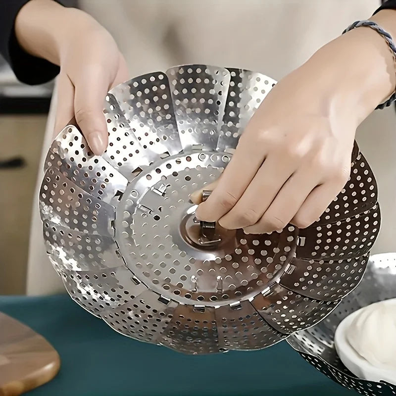 Foldable Stainless Steel Steamer Basket & Collapsible Rack