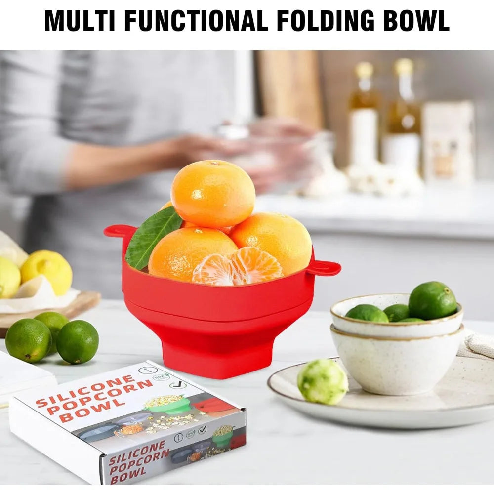 Silicone Microwave Popcorn Maker Collapsible Bowl with Lid