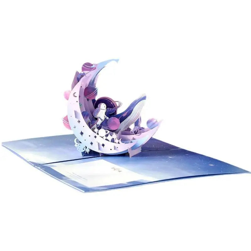 3D Pop-Up Galaxy Greeting Card – Astronaut Moon Whale Design
