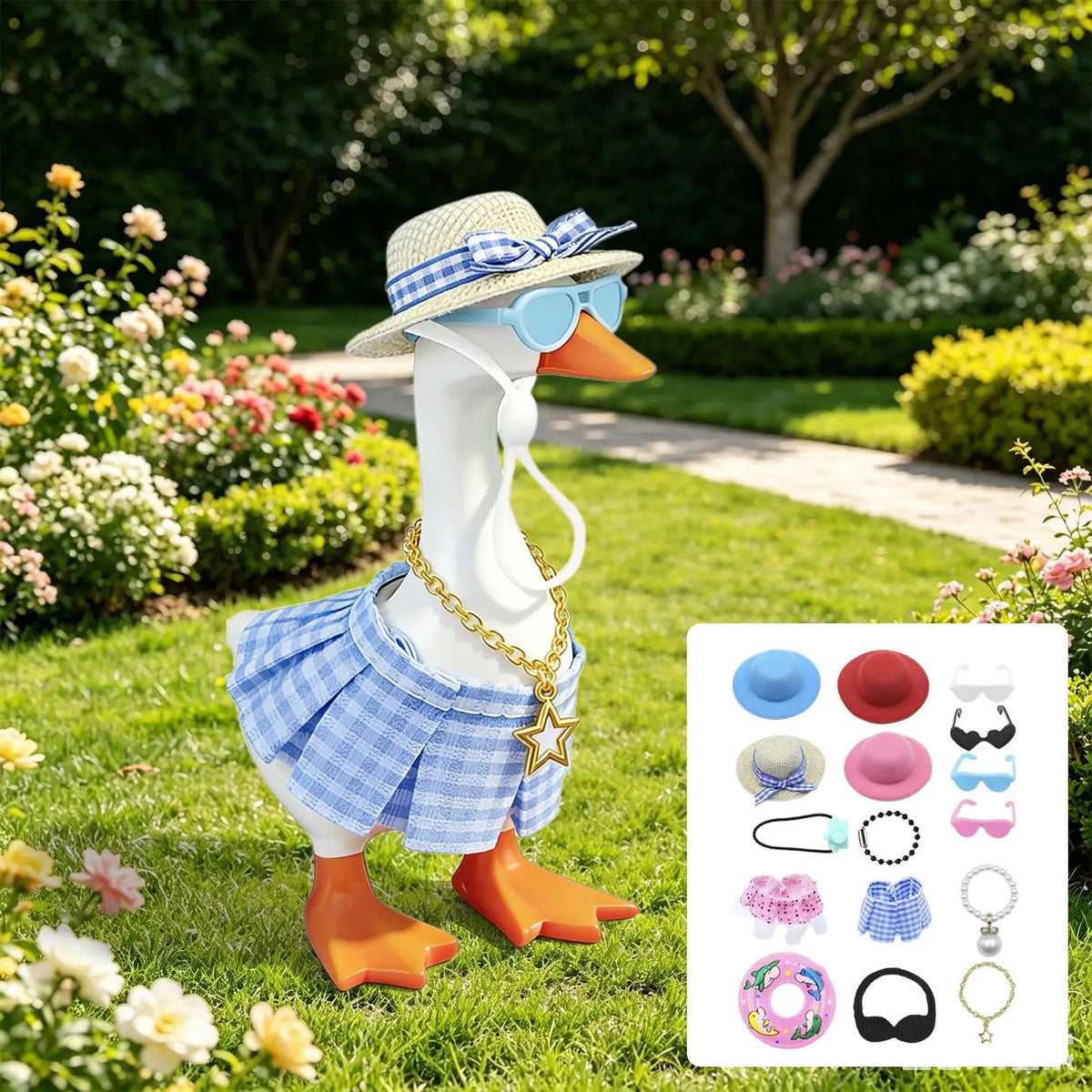 Summer Desk Goose Outfit Set – Mini Figurine Costume Accessories