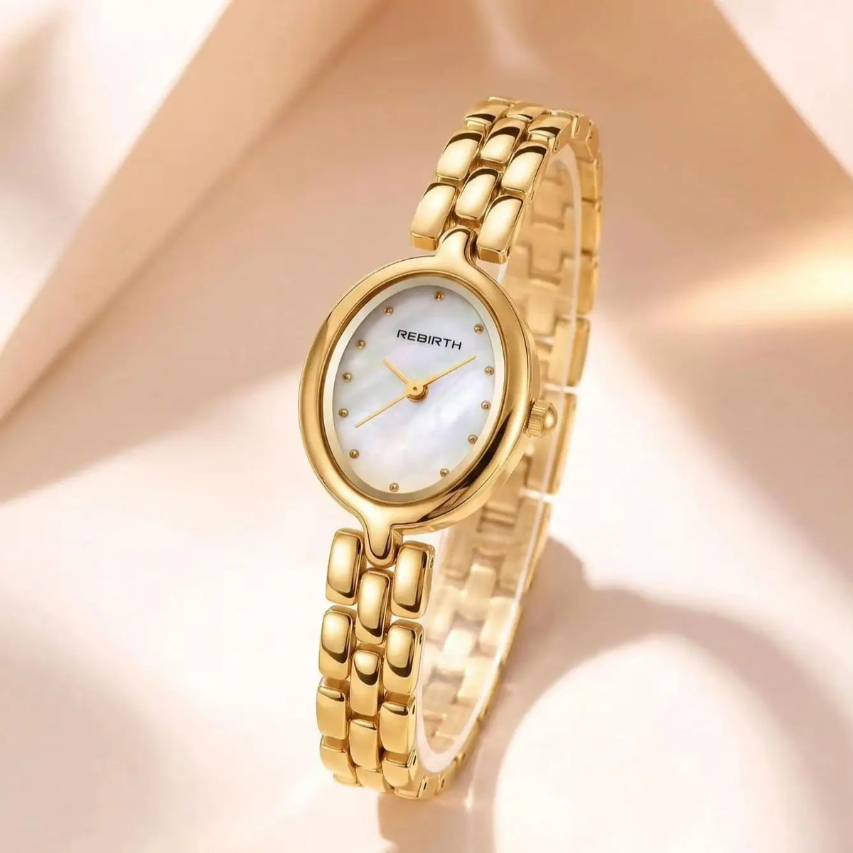 REBIRTH Women's Oval Mother-of-Pearl Quartz Watch | Steel Strap