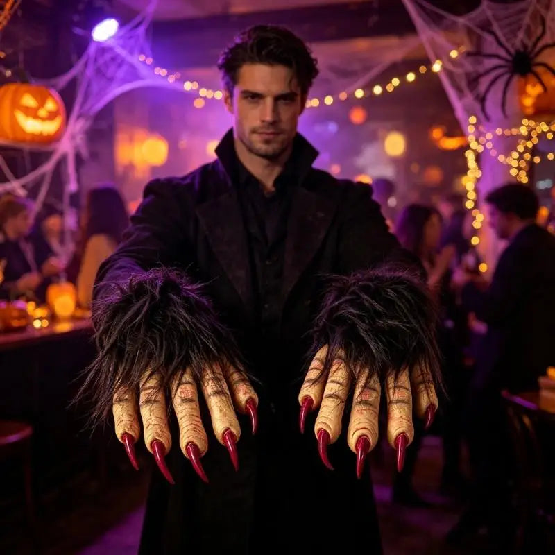 Halloween Claw Gloves Brown Plush & Latex Cosplay Hand Props