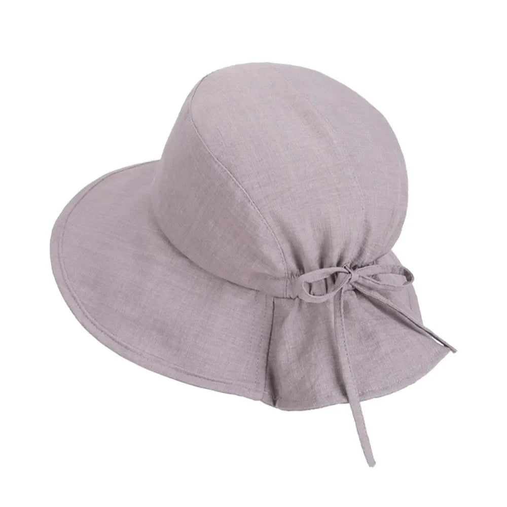 Women's Wide Brim Foldable Bucket Sun Hat with Bow Accent