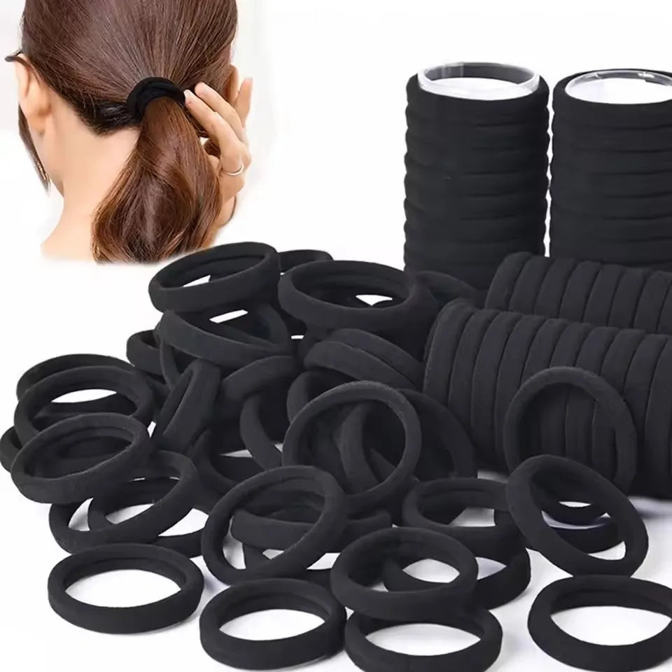 50-Pack Black Elastic Hair Bands – Ponytail Holders for Women