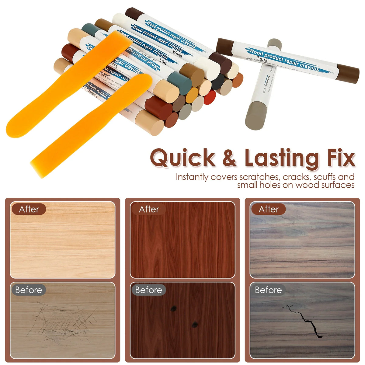 Wood Furniture Repair Pen & Filler Sticks – 18-Color Kit