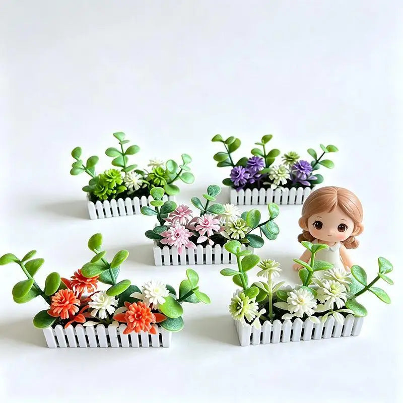 Mini Artificial Potted Flower with Fence – Dollhouse Miniature