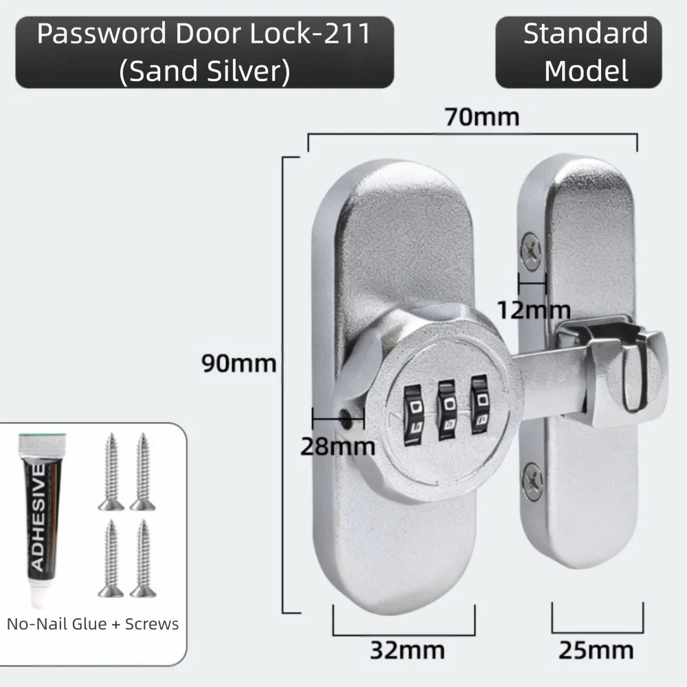 Zinc Alloy Mechanical Password Lock – 90/180° Sliding Door Bolt