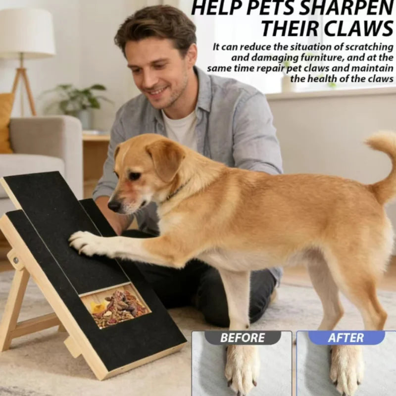 Wooden Dog Scratching Board with Treat Box & Nail Trim Pad