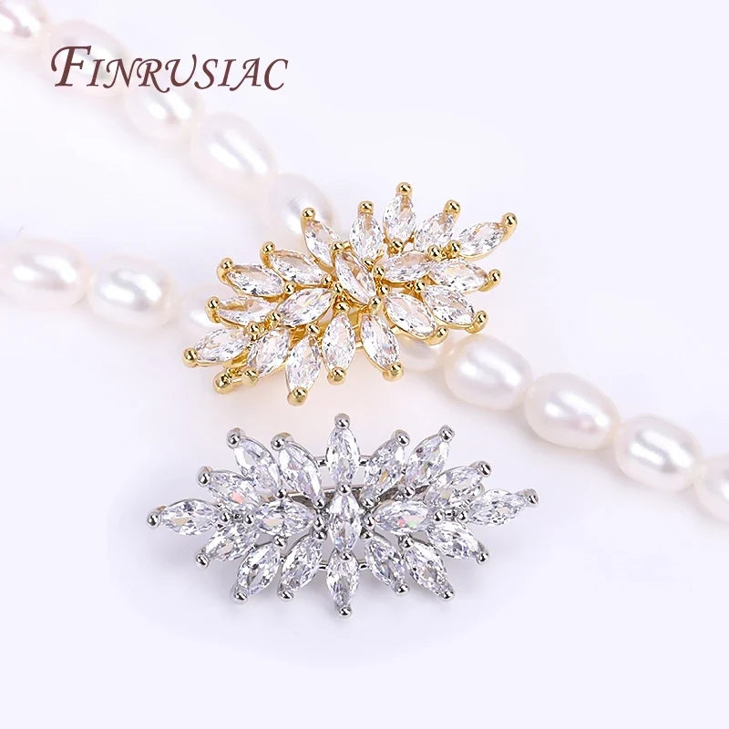 18K Gold Plated Zircon Flower Pearl Clasp | DIY Necklace Findings
