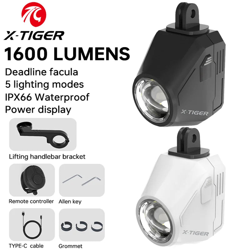 X-TIGER 1600 Lumen Bike Light | IP66 USB-C Headlamp + Remote