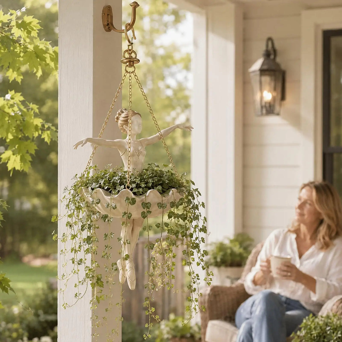 Resin Ballerina Hanging Planter | Ballet Dancer Swing Flower Pot
