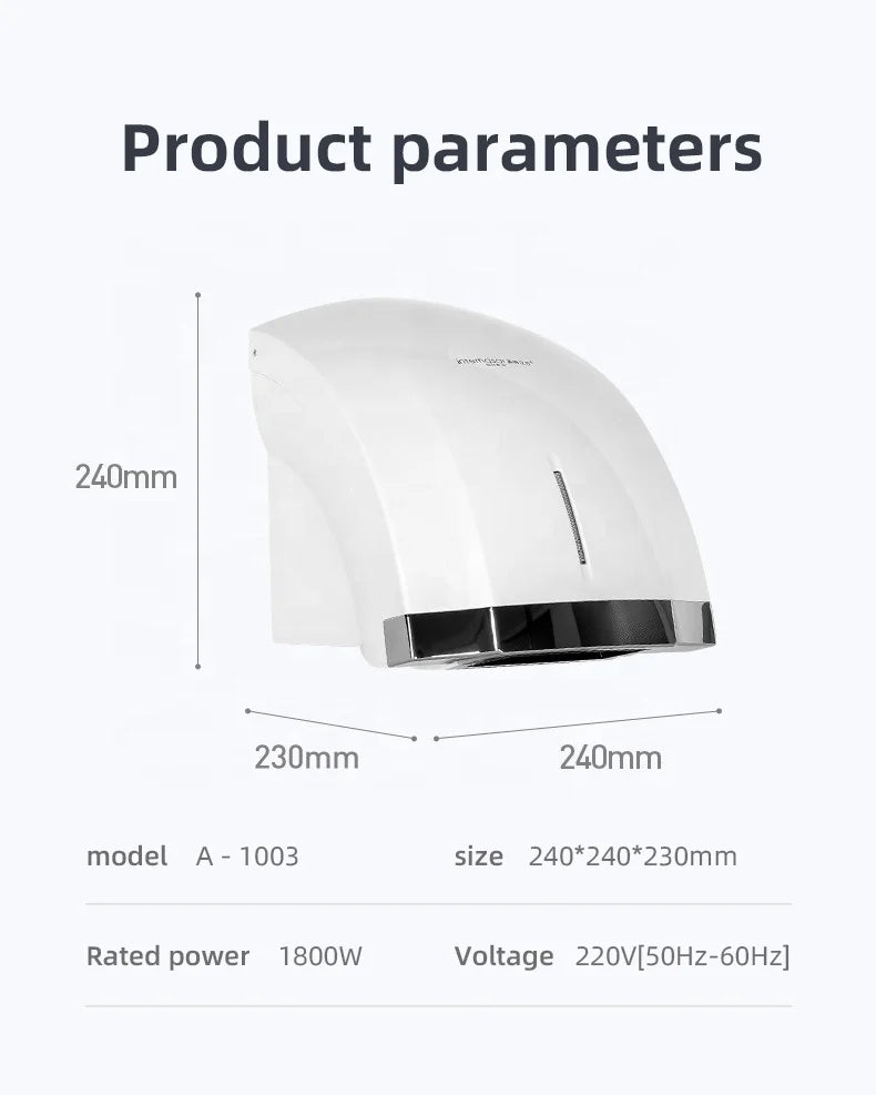 DUTRIEUX 1800W Wall-Mount Touchless Automatic Hand Dryer