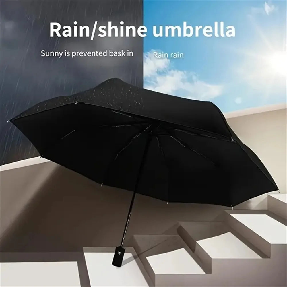 8-Rib Auto Folding Windproof Travel Umbrella | One-Touch Open