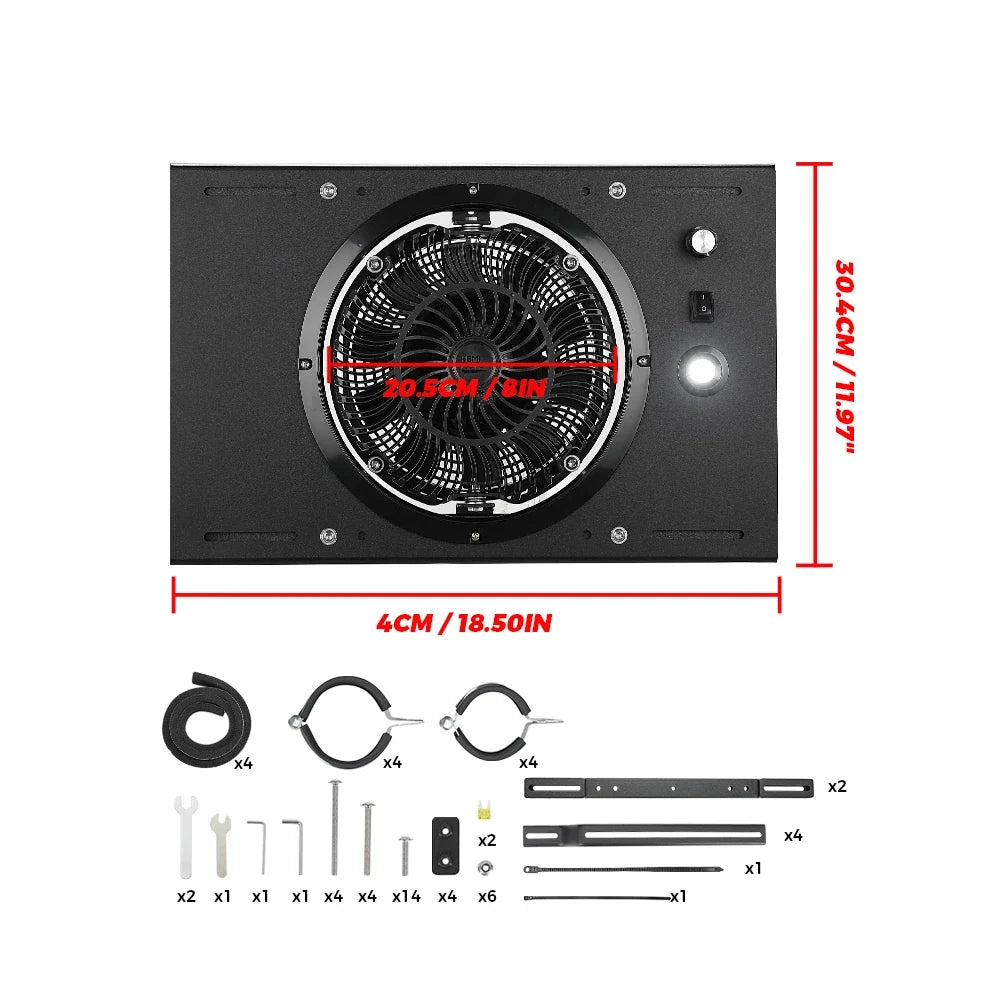 UTV Cab Cooling Fan with LED Dome Light | Clamp-On Aluminum Mount